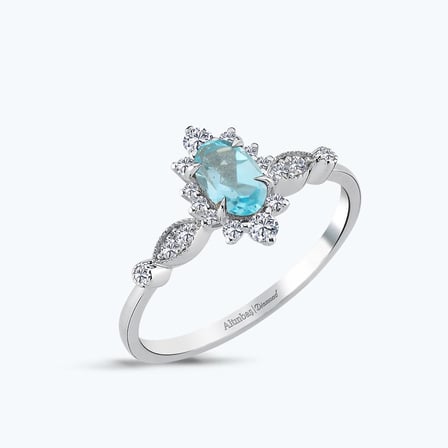 Pırlanta Mavi Topaz Oval Yüzük