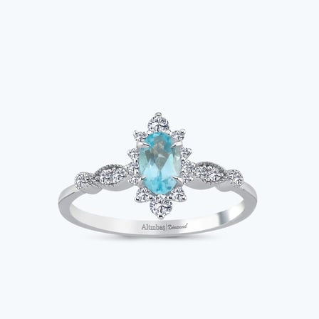 Pırlanta Mavi Topaz Oval Yüzük