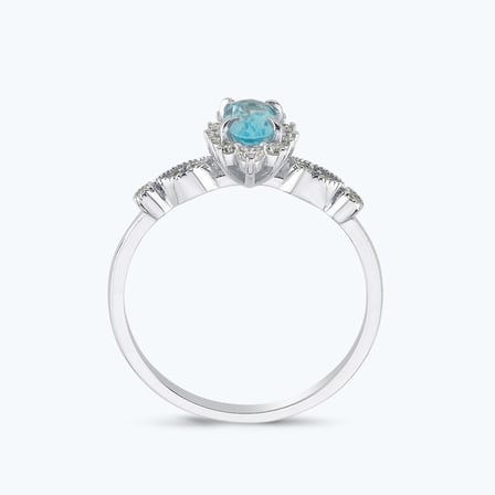 Pırlanta Mavi Topaz Oval Yüzük