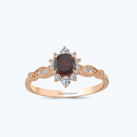 Pırlanta Garnet Taşlı Vintage Yüzük