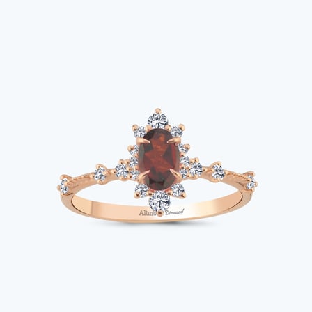 Pırlanta Garnet Taşlı Oval Yüzük