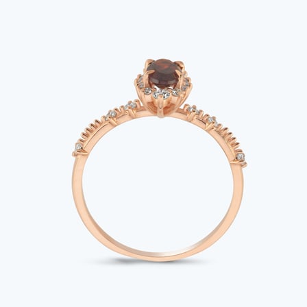 Pırlanta Garnet Taşlı Oval Yüzük