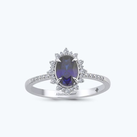 Pırlanta Safir Oval Yüzük