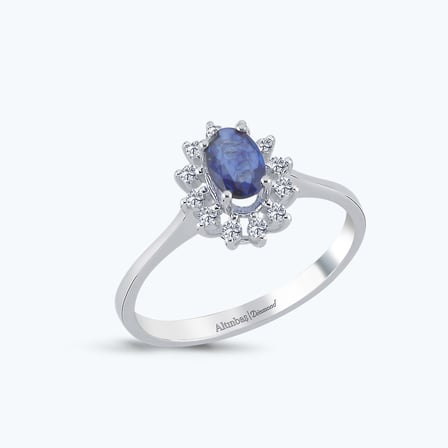 Pırlanta Safir Oval Yüzük