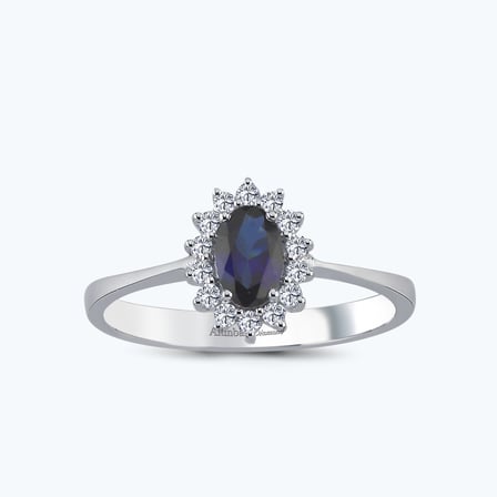 Pırlanta Safir Oval Yüzük