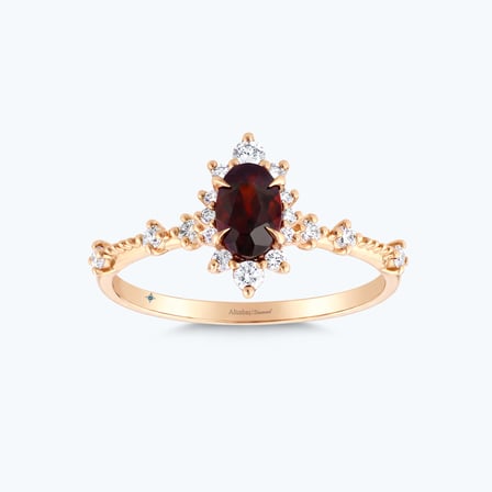 Pırlanta Rhodolite Taşlı Oval Yüzük