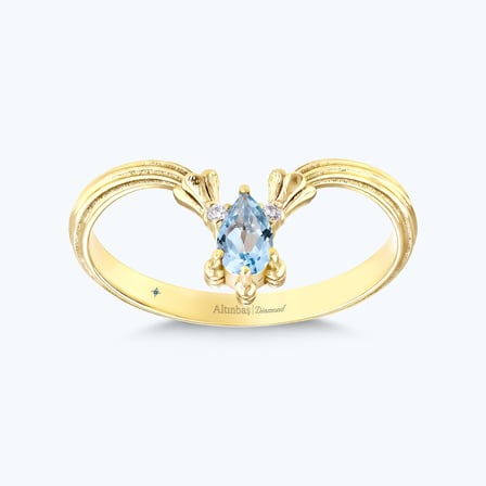 Pırlanta Mavi Topaz Damla Yüzük