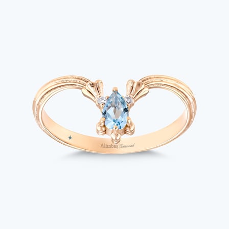 Pırlanta Mavi Topaz Damla Yüzük