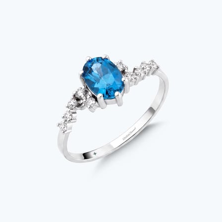 Pırlanta Mavi Topaz Oval Yüzük