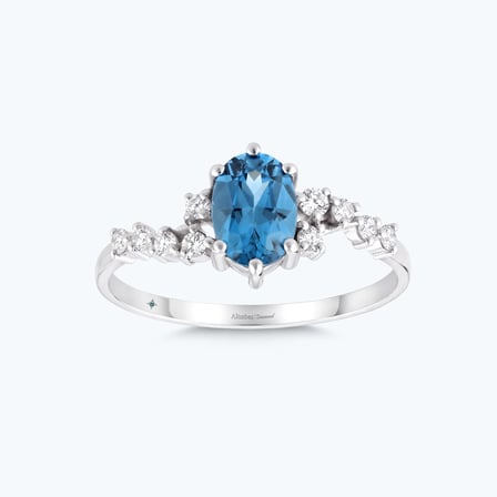 Pırlanta Mavi Topaz Oval Yüzük