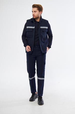 Orange Safety Yelek Pantolon 7/7 Gabardin %100 Pamuk Kapitoneli Reflektörlü Kışlık Lacivert