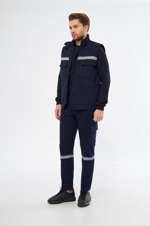 Orange Safety Yelek Pantolon 7/7 Gabardin %100 Pamuk Kapitoneli Reflektörlü Kışlık Lacivert