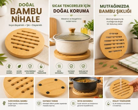 Pionny Bambu Yuvarlak Nihale - Açık Kahverengi - 17 cm