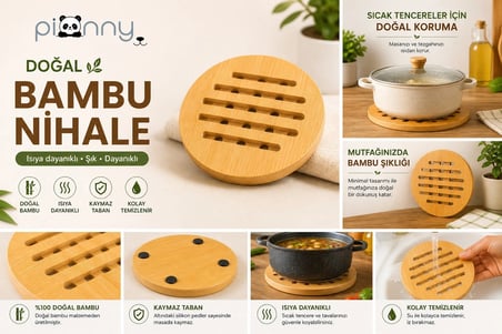 Pionny Bambu Yuvarlak Nihale - Açık Kahverengi - 17 cm