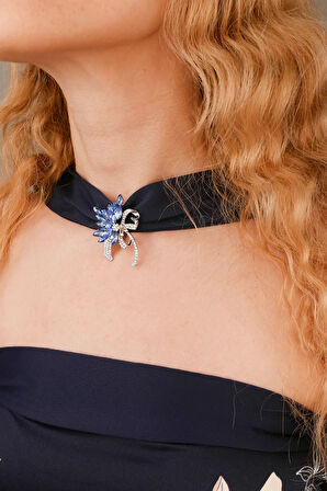 Mavi Zirkon Taşlı Broş