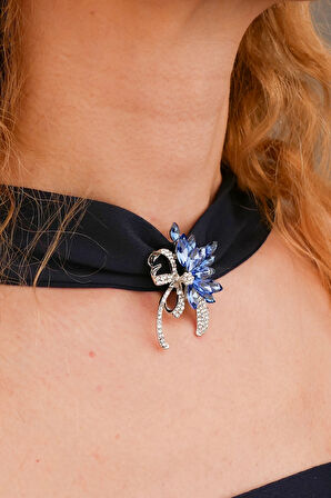 Mavi Zirkon Taşlı Broş