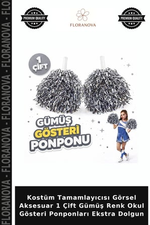 Kostüm Tamamlayıcısı Görsel Aksesuar 1 Çift Gümüş Renk Okul Gösteri Ponponları Ekstra Dolgun