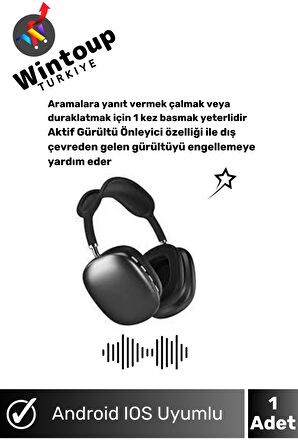 Android/İos Uyumlu  P9 Bluetooth Kulaküstü Kulaklık Anc Özellikli Siyah