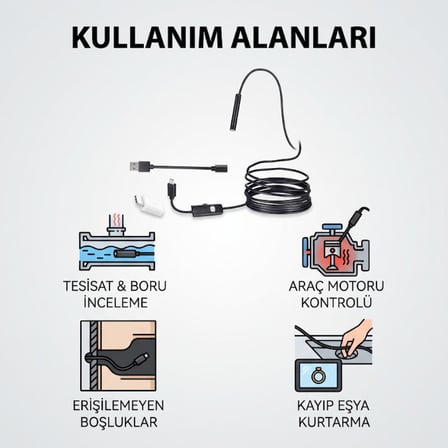 Premium 5 Metre Yılan Kamera LED Işıklı IP67 Gözlem Cihazı Hırdavat Ürünü Teknik Kontrol