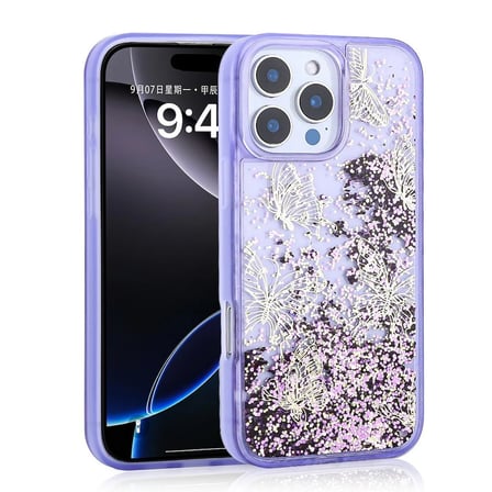 Zore 16 Pro Max Kılıf Sıvılı Simli Kelebek Baskılı Şeffaf Arka Yüzey Zore Glis Silikon Kapak MARS - PA-MARS100000759