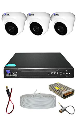 Picam Pro 3 Kameralı 3 Dome Full HD Sony Lensli Kamera Gece Görüşlü Kamera Seti