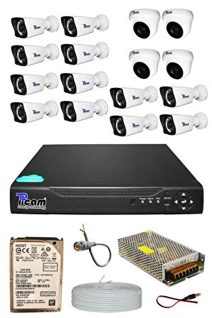 Picam Pro 16 Kameralı 12 Bullet 4 Dome Full HD Sony Lensli Kamera Gece Görüşlü 2 TB Kamera Seti