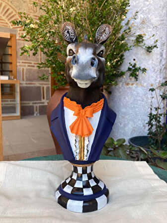 Bay Eşek Büst Heykel Biblo Lacivert