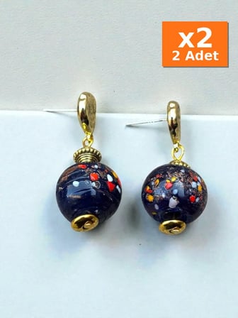 Çiçekli Lacivert Küpe - Kupe - 2 Adet Aynı Ürün, x2 Paket
