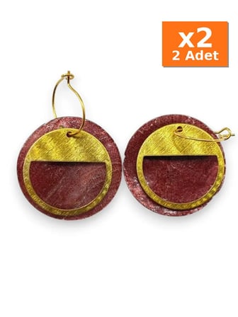 Etnik Bordo Altın Renkli Kumaş Küpe - Kupe - 2 Adet Aynı Ürün, x2 Paket