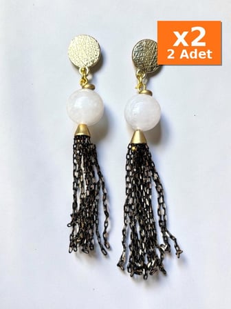 Etnik Desen İnci Görünümlü Siyah Püskül Küpe - Kupe - 2 Adet Aynı Ürün, x2 Paket