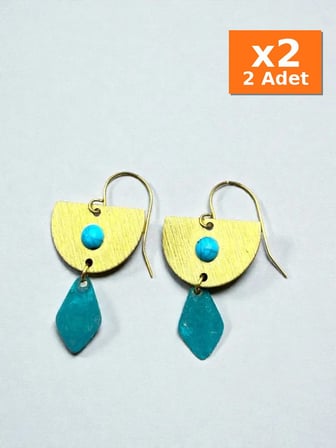 Etnik Geometrik Turkuaz Küpe - Kupe - 2 Adet Aynı Ürün, x2 Paket