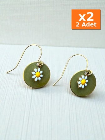 Yeşil Papatyalı Dekoratif Küpe - Kupe - 2 Adet Aynı Ürün, x2 Paket