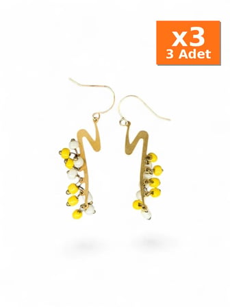 Sarı Boncuk Harfli Altın Renkli Küpe - 3 Adet Aynı Ürün, x3 Paket