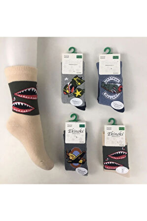 Ekinoks Asorti Dikişsiz Havlu Termal Çocuk Soket Çorap 4lü Set 5-12 Yaş 3071