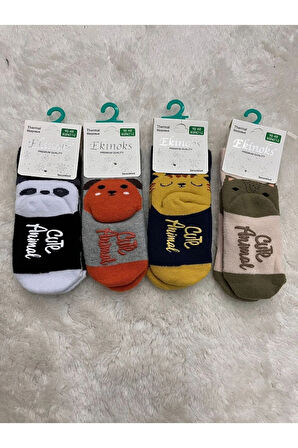 Ekinoks Asorti Dikişsiz Altı Kaymaz Havlu Termal Çocuk Soket Çorap 4lü Set 1-6 Yaş 3090