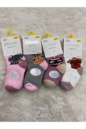 Ekinoks Asorti Dikişsiz Havlu Termal Çocuk Soket Çorap 4lü Set 0-4 Yaş 3104