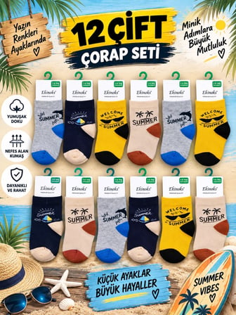 Ekinoks Dolce Asorti Dikişsiz Erkek Çocuk Patik Çorap 12li Set 3277
