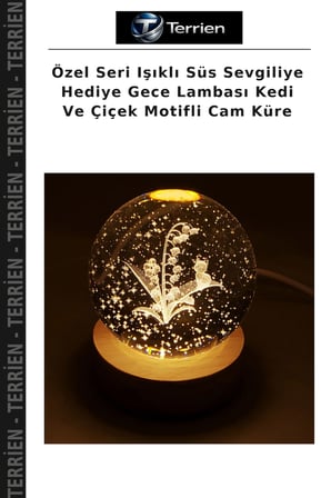 Özel Seri Işıklı Süs Sevgiliye Hediye Gece Lambası Kedi Ve Çiçek Motifli Cam Küre