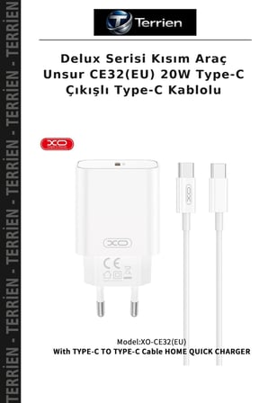 Delux Serisi Kısım Araç Unsur CE32(EU) 20W Type-C Çıkışlı Type-C Kablolu