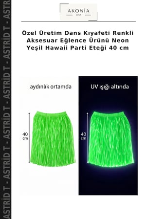 Özel Üretim Dans Kıyafeti Renkli Aksesuar Eğlence Ürünü Neon Yeşil Hawaii Parti Eteği 40 cm