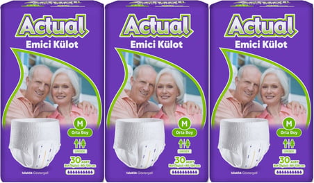 Actual Emici Külot Yetişkin Bezi M - Medium - Orta (Islaklık Göstergeli) 90 Adet
