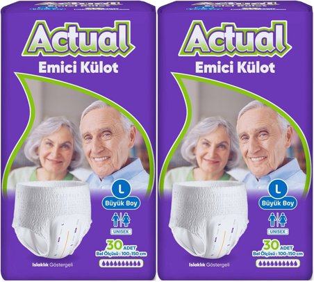 Actual Emici Külot Yetişkin Bezi L - Large - Büyük (Islaklık Göstergeli) 60 Adet