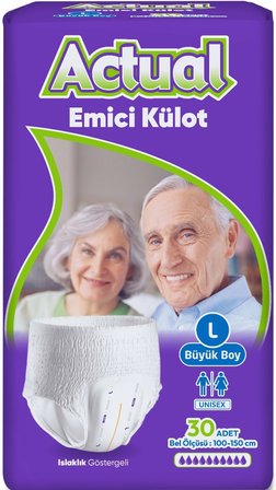 Actual Emici Külot Yetişkin Bezi L - Large - Büyük (Islaklık Göstergeli) 120 Adet
