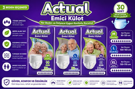 Actual Emici Külot Yetişkin Bezi L - Large - Büyük (Islaklık Göstergeli) 150 Adet