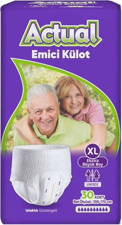 Actual Emici Külot Yetişkin Bezi XL - Extra Large - Ekstra Büyük (Islaklık Göstergeli) 60 Adet