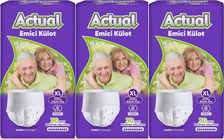 Actual Emici Külot Yetişkin Bezi XL - Extra Large - Ekstra Büyük (Islaklık Göstergeli) 90 Adet