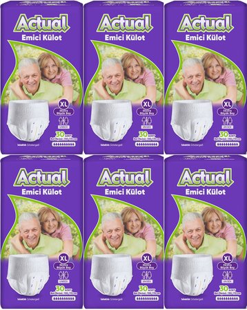 Actual Emici Külot Yetişkin Bezi XL - Extra Large - Ekstra Büyük (Islaklık Göstergeli) 180 Adet