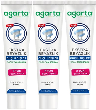 Agarta Doğal Tam koruma Diş Macunu 75 ML Ekstra Beyazlık Güçlü Dişler (Leke Önleyici) (3 Lü Set)