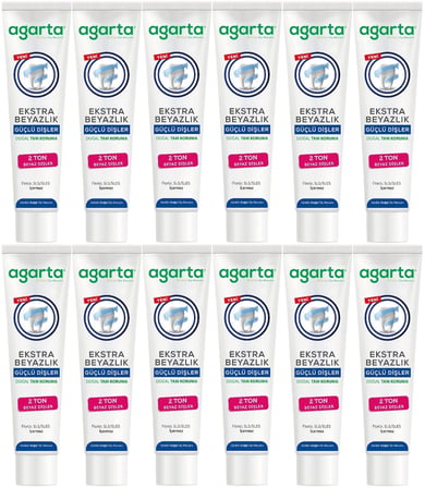 Agarta Doğal Tam koruma Diş Macunu 75 ML Ekstra Beyazlık Güçlü Dişler (Leke Önleyici) (12 Li Set)