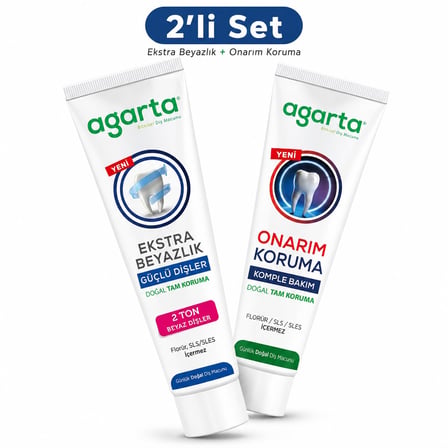 Agarta Doğal Tam koruma Diş Macunu 75 ML Ekstra Beyazlık & Onarım - Koruma 90 ML (Karma 2 Li Set)